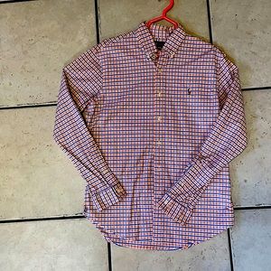 Ralph Lauren Men’s button down shirt. Plaid orange and blue.